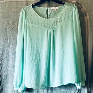 XXI sheer sea foam green / blue blouse EUC size L